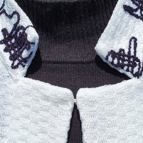 Ming Wang White Knit Jacket Black Embroidery - Picture 8 of 16